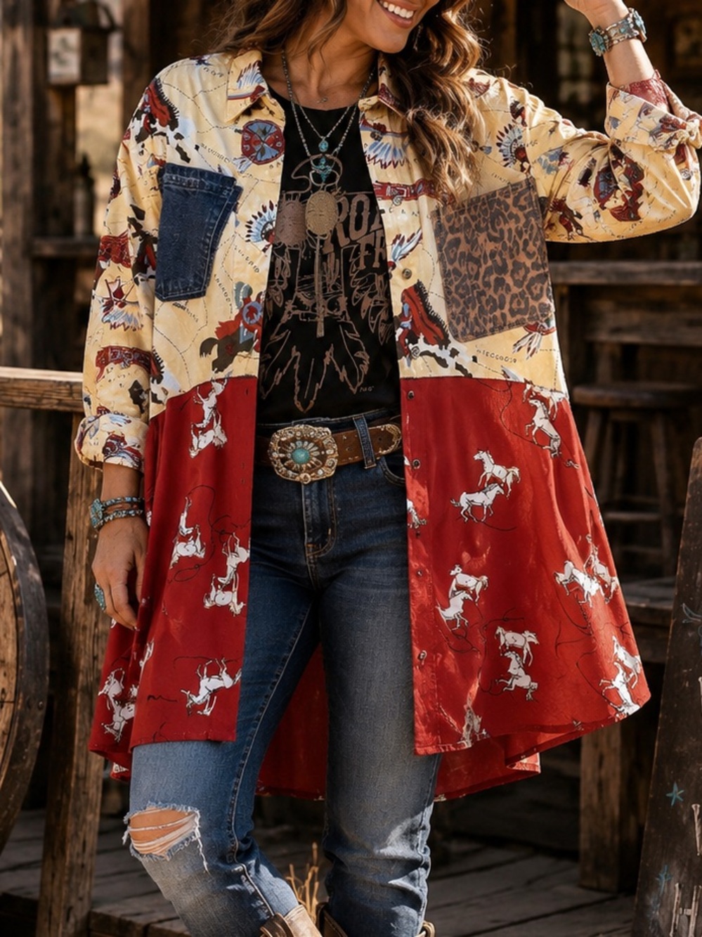 Lily Jean Threads Upcycle Boho Western Button up